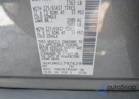 2020 Nissan Rogue S Intelligent Awd z USA, uszkodzony, nr VIN 5N1AT2MV3LC797629